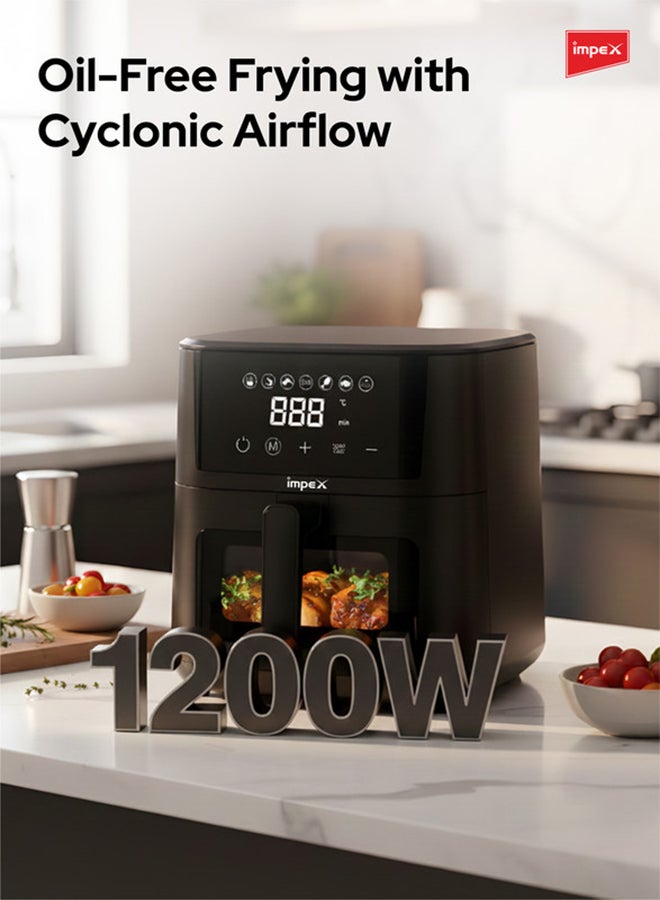 Impex 4.5L Digital Air Fryer | 1200W Oil-Free Air Fryer with Transparent Glass Door | 7 Preset Menus, Non-Stick Basket, Cyclonic Airflow, Smart Touch Control, Overheat Protection, Adjustable Temperature | Large Capacity | AF4307 4.5 L 1200 W AF 4307 Black - Image 5
