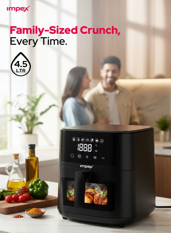 Impex 4.5L Digital Air Fryer | 1200W Oil-Free Air Fryer with Transparent Glass Door | 7 Preset Menus, Non-Stick Basket, Cyclonic Airflow, Smart Touch Control, Overheat Protection, Adjustable Temperature | Large Capacity | AF4307 4.5 L 1200 W AF 4307 Black - Image 5