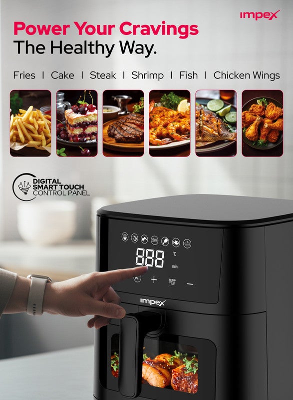 Impex 4.5L Digital Air Fryer | 1200W Oil-Free Air Fryer with Transparent Glass Door | 7 Preset Menus, Non-Stick Basket, Cyclonic Airflow, Smart Touch Control, Overheat Protection, Adjustable Temperature | Large Capacity | AF4307 4.5 L 1200 W AF 4307 Black - Image 4