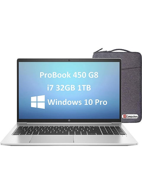 ProBook 450 G8 Laptp With 15.6-Inch Display, Core i7-1165G7 Processor/32GB RAM/1TB PCIe SSD/Intel Iris Xe Graphics/Windows 10 Pro + Laptop Bag English Silver