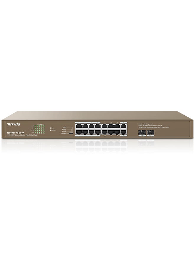 تيندا - TEG1118P-16-250W محول إيثرنت 16GE+2SFP مزود بـ 16 منفذ PoE - Image 1