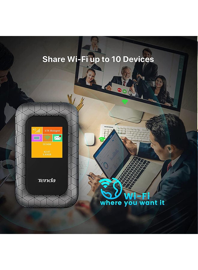 Tenda - 4G185 3G/4G Mobile Hotspot, 4G LTE 150Mbps MiFi Device, 4G Router, Single_Band, Support USB Interface Charging | 2100 mAh Battery Black - Image 1