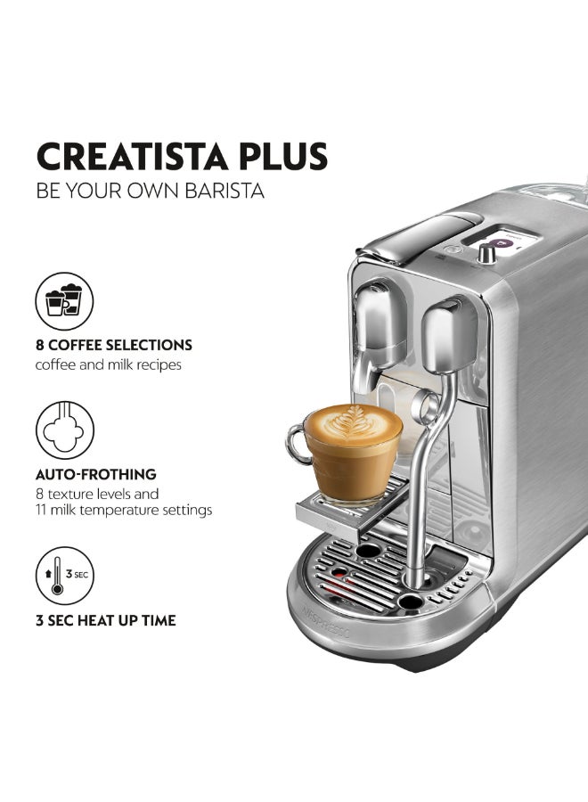 نسبرسو نسبريسو كرياتيستا بلس J520 ماكينة تحضير القهوة بالكبسولات، مع عصا تبخير الحليب الأوتوماتيكية لفن الاتيه والكابتشينو، 1.5 لتر، ضغط 19 بار، معدني 1.5 L 1600 W J520-ME-ME-NE أسود - Image 2