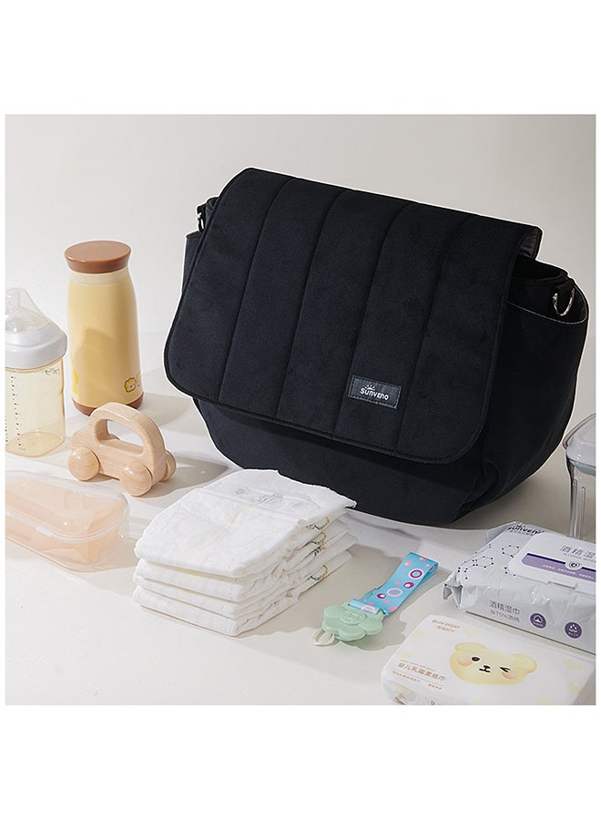 Sunveno - Velvet Stroller Diaper Bag With Adjustable Shoulder Strap - Black - Image 1