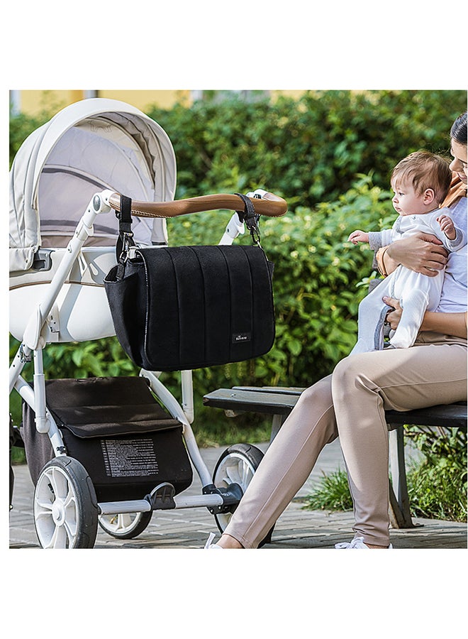 Sunveno - Velvet Stroller Diaper Bag With Adjustable Shoulder Strap - Black - Image 1