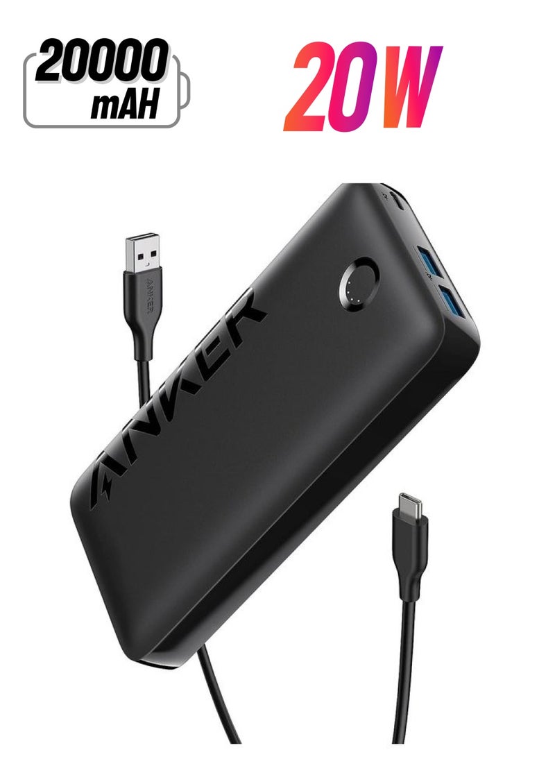 Anker - 20000 mAh Power Bank, 20W Portable Charger with USB-C Fast Charging, 335 (PowerCore 20K), Works for iPhone 13/12 Series, Samsung, iPad Pro, AirPods, Apple Watch, and More. Black - Image 1