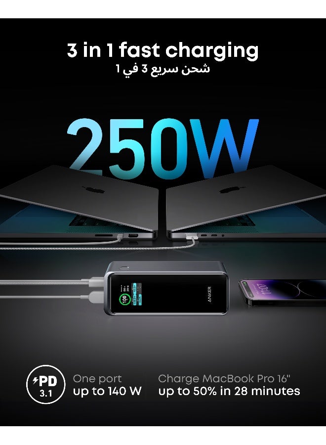 Anker 27650 mAh Prime Power Bank, 27,650mAh 3-Port 250W Portable Charger (99.54Wh) Smart App, Smart Digital Display, Compatible with MacBook Pro/Air, iPhone 16/15/14 Series, Samsung, Huaiwei, Dell, Xiaomi Black - Image 2