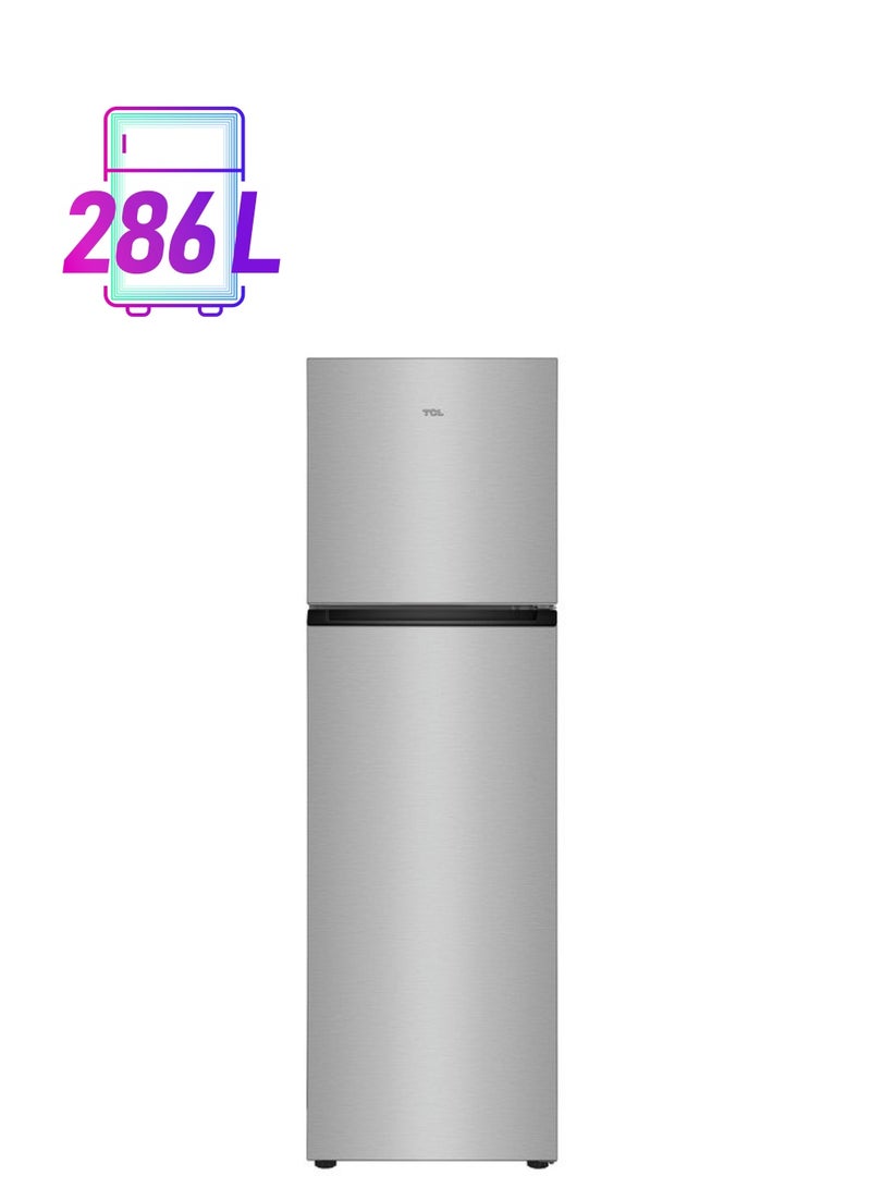 TCL Double Door Top Mount Refrigerator, Total No Frost Fridge And Freezer With Powerful Interior LED Light And Large Crisper Drawer With Humidity Control P370TMN Inox - Image 1