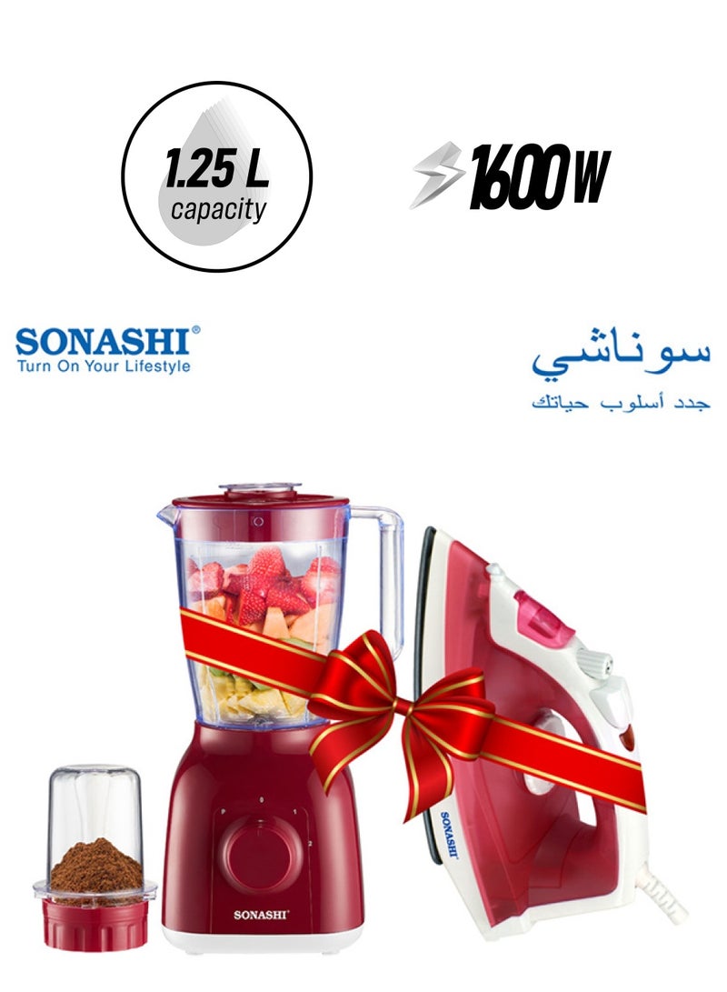 سوناشي خلاط 2 في 1 مع مطحنة غير قابلة للكسر مع كاوية بخار كهربائية 1.25 L 1600 W SB-144N + SI-5077T  - Image 1