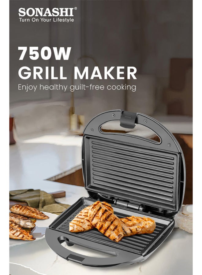 SONASHI 2 Slice Non-Stick Sandwich Grill And Sandwich Maker With Handle Locking System 750 W SGT-853 Black  - Image 1
