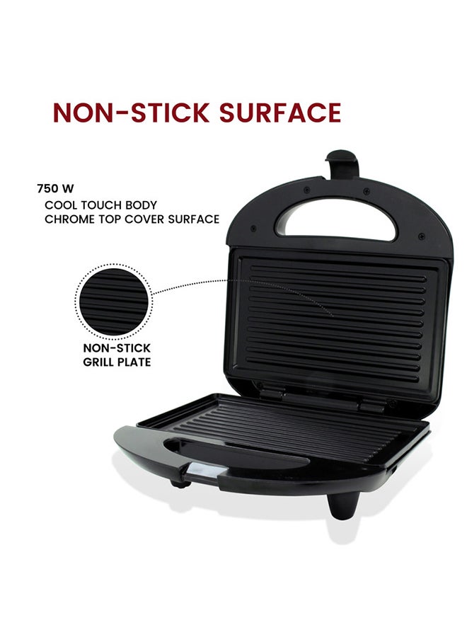 2 Slice Non-Stick Sandwich Grill And Sandwich Maker With Handle Locking System 750 W SGT-853 Black