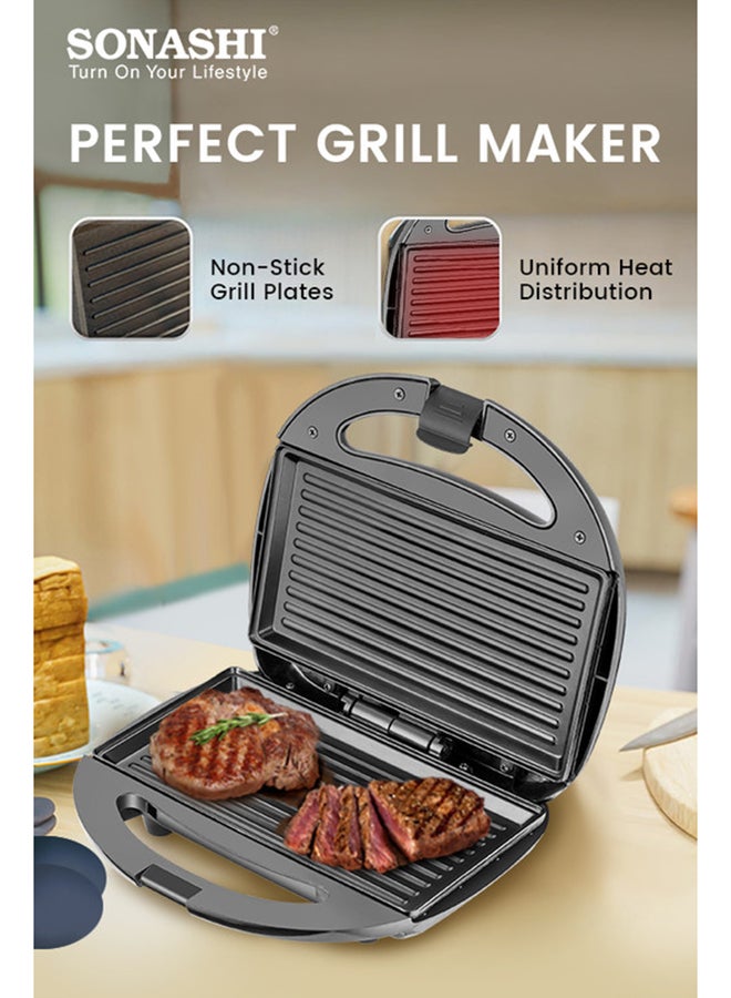 SONASHI 2 Slice Non-Stick Sandwich Grill And Sandwich Maker With Handle Locking System 750 W SGT-853 Black  - Image 2