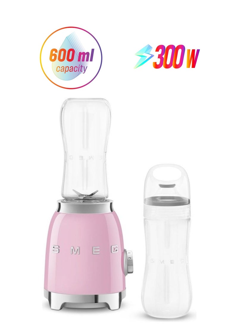 smeg - 50's Retro Style Aesthetic Blender WIth 2 Speed Settings And 2 Bottles-To-Go 600ml 600 ml 300 W PBF01PKUS Pink - Image 1