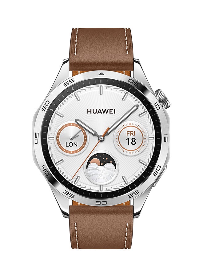 HUAWEI WATCH GT 4 46mm Smart Watch, 14 Days Battery Life, Science-based Calorie Management, Dual-Band Five-System GNSS Position, Heart Rate Monitor, Android & iOS + FreeBuds SE White + Blue Strap - Brown - Image 2