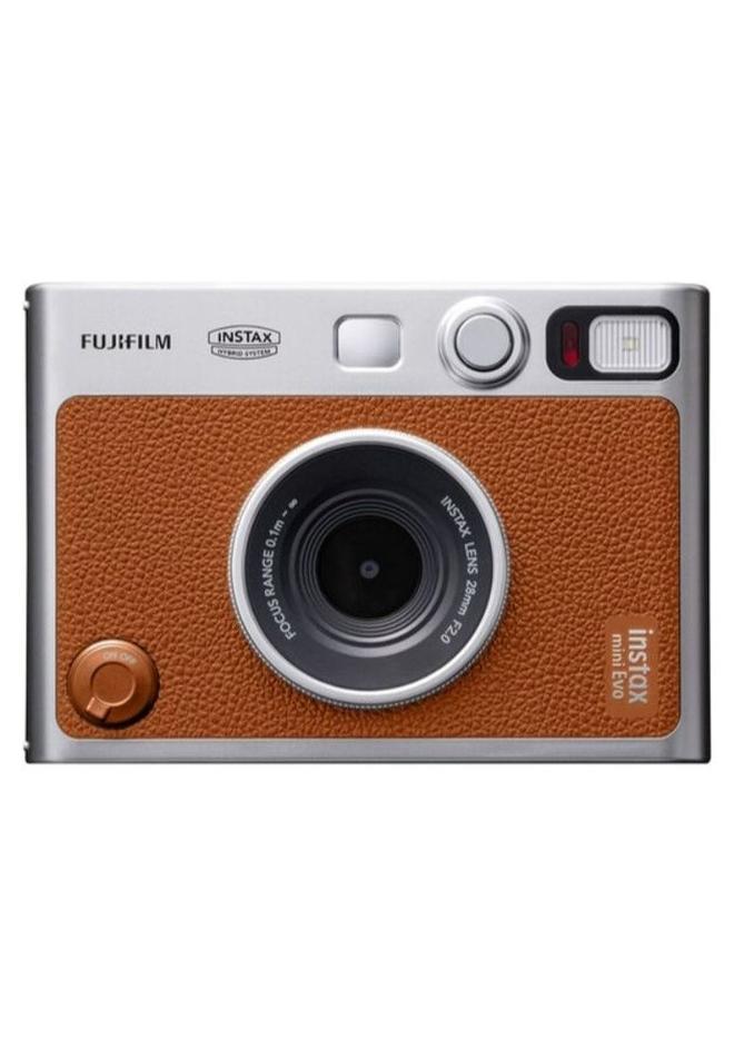 FUJIFILM Instax Mini EVO Hybrid Instant Camera – Brown (USB-C) | Instant Print with Digital Preview, Creative Modes & Built-In Selfie Mirror - Image 1