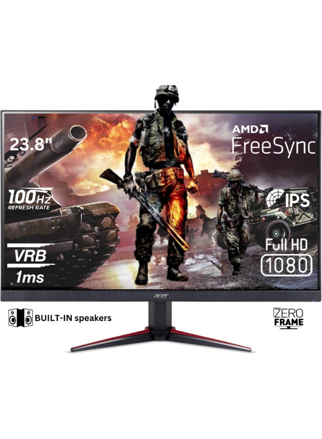 Acer - Nitro 23.8" Inch Gaming Monitor (1920x1080) with AMD FreeSync, Full HD, IPS Panel, 1ms Response Time & 100Hz Refresh Rate - VG240YEbmiix Black - Image 1