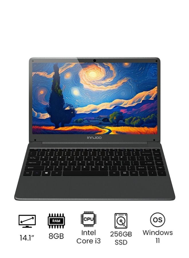InnJoo - G1 laptop with 14.1-inch display,core i3 processor/8GB RAM/256GB SSD/39.9wh battery/win11 system English/Arabic Black - Image 1