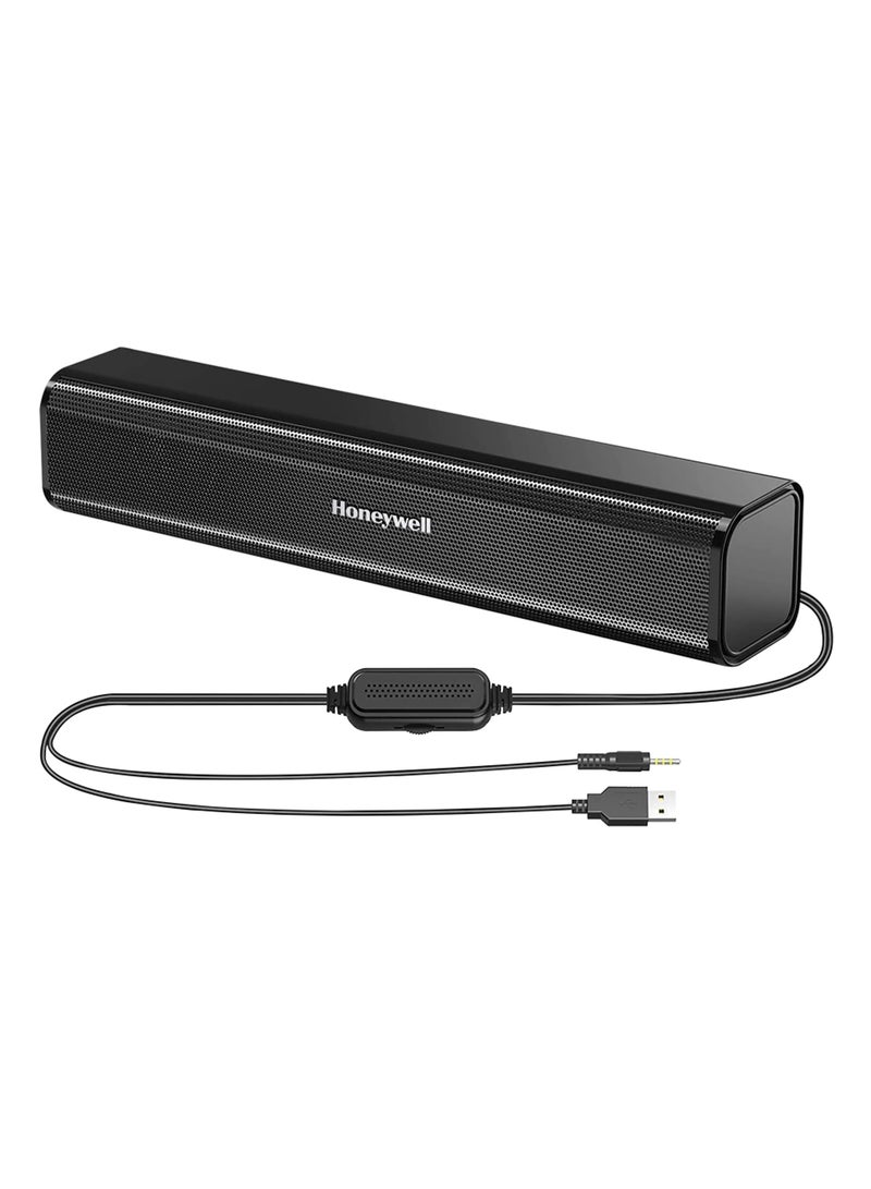Honeywell Moxie V500 10W Portable USB Wired Soundbar, Speaker for PC, Desktop and Laptop with Volume Control and 3.5 mm AUX, 2.0 Channel, 52mmX2 Drivers, Plug &Play, 2 Yrs. Warranty, Gloss Finish HC000255/AUD/SB/V500/BLK - Image 1