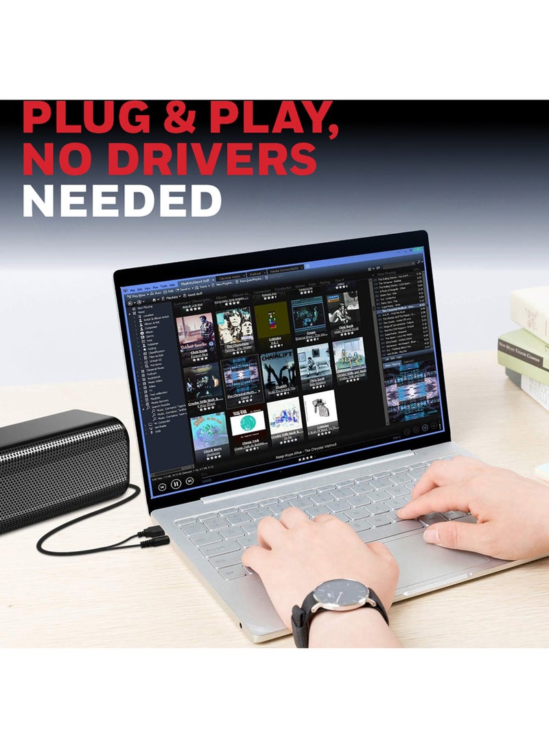 Honeywell Moxie V500 10W Portable USB Wired Soundbar, Speaker for PC, Desktop and Laptop with Volume Control and 3.5 mm AUX, 2.0 Channel, 52mmX2 Drivers, Plug &Play, 2 Yrs. Warranty, Gloss Finish HC000255/AUD/SB/V500/BLK - Image 5