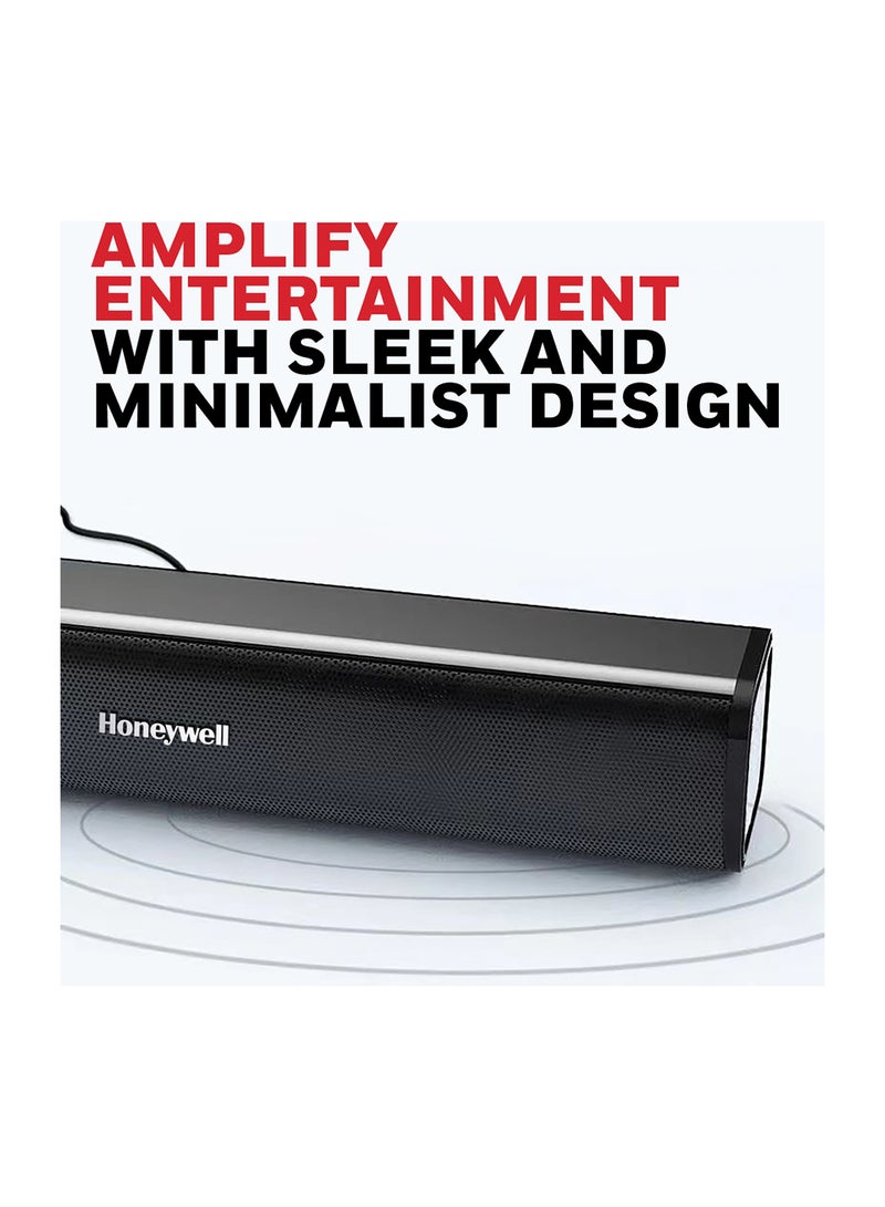 Honeywell Moxie V500 10W Portable USB Wired Soundbar, Speaker for PC, Desktop and Laptop with Volume Control and 3.5 mm AUX, 2.0 Channel, 52mmX2 Drivers, Plug &Play, 2 Yrs. Warranty, Gloss Finish HC000255/AUD/SB/V500/BLK - Image 4