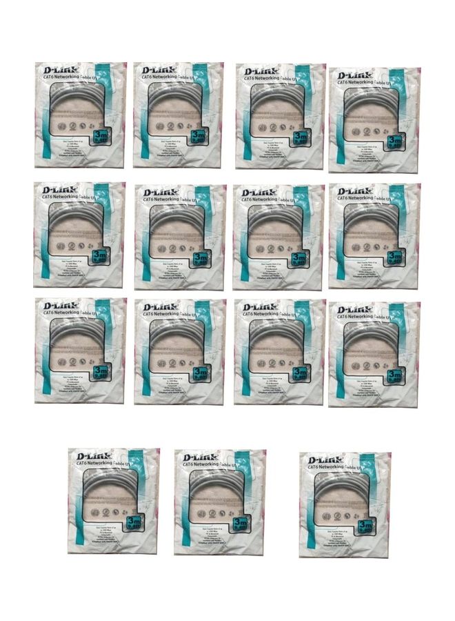 D-Link - 3 meter Cat6 UTP Patch Cord Ethernet Cables (RJ45), Pack of 15 Pieces Grey - Image 1