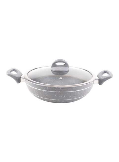 Smart Granite Series Forged Aluminum Wok Pan With Granite Coating And Lid Grey 30 cmcm