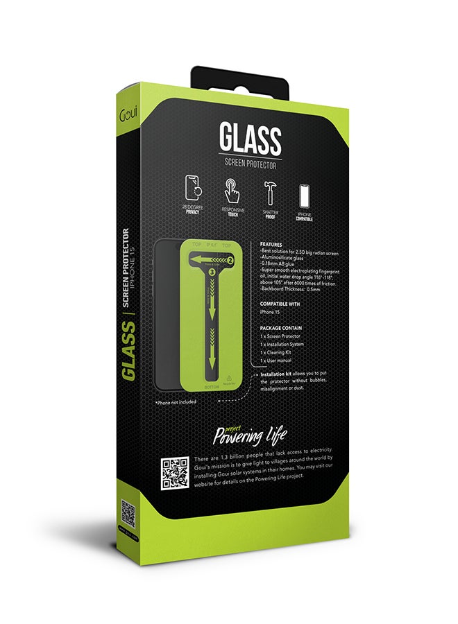 جوي شاشة حماية للخصوصية للآيفون 15 – حماية خصوصية ضد التجسس، زجاج ألومينوسيليكات مقاوم للكسر، طلاء إلكتروليتي فائق السلاسة، استجابة لمس عالية، ونظام تثبيت سهل - Image 2