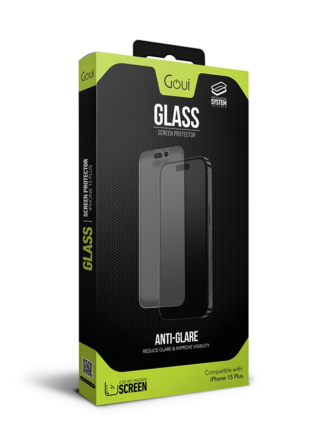 Goui - iPhone 15 Plus Anti-Glare Glass Screen Protector - Reduce Glare & Enhance Visibility, Shatterproof, Responsive Touch, and Fingerprint Resistance - Aluminosilicate Glass with 0.12mm AB Glue, Super Smooth Electroplating Coating, and Bright Edge Design - Clear - Image 1