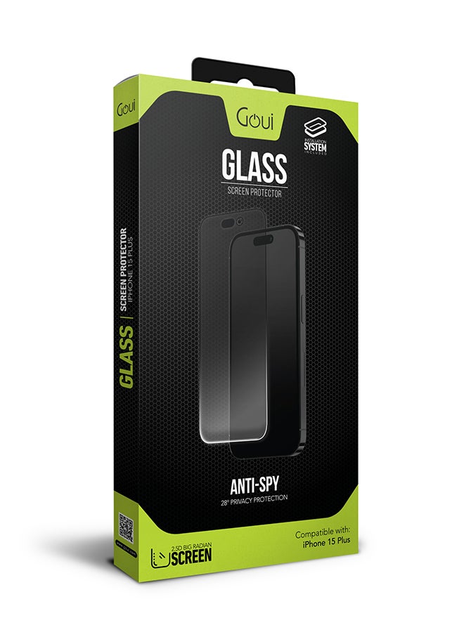 Goui - iPhone 15 Plus Privacy 28° Screen Protector – Anti-Spy Privacy Protection, Shatterproof Aluminosilicate Glass, Ultra-Smooth Electroplating, Responsive Touch, and Easy Installation Kit - Clear - Image 1