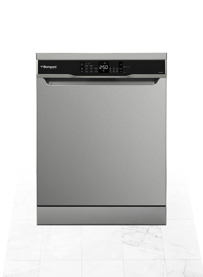 Bompani - 15-Place Setting Dishwasher - Premium Inox Finish, Turbo Fan, 8 Programs, Led Display, Overflow Protection, 4-Star Energy Rating, One-Year Warranty 1900 W BO5021ST Silver - Image 1