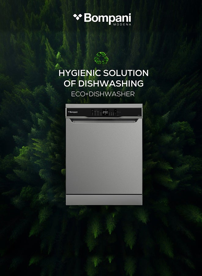 Bompani - 15-Place Setting Dishwasher - Premium Inox Finish, Turbo Fan, 8 Programs, Led Display, Overflow Protection, 4-Star Energy Rating, One-Year Warranty 1900 W BO5021ST Silver - Image 1