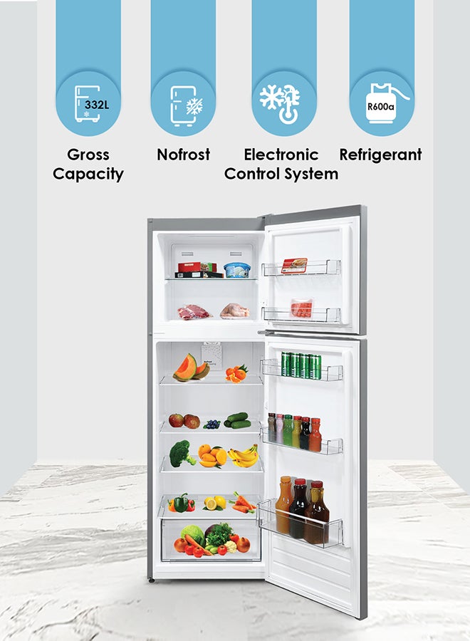 332L Top Mount Double Door Refrigerator - Frost Free Fridge Freezer With Smart Sensor And Humidity Control With 1 Year Full And 5 Year Compressor Warranty - BR400SS Dark Silver