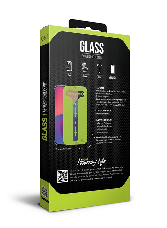 Goui - iPhone 15 Pro Max Anti-Glare Glass Screen Protector - Reduce Glare & Enhance Visibility, Shatterproof, Responsive Touch, and Fingerprint Resistance - Aluminosilicate Glass with 0.12mm AB Glue, Super Smooth Electroplating Coating, and Bright Edge Design - Clear - Image 1