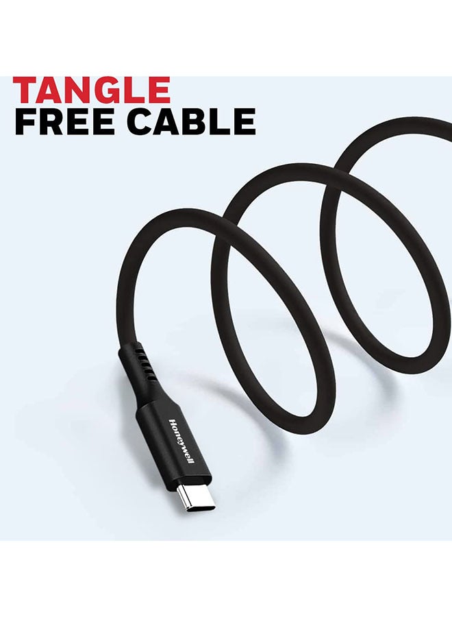Honeywell - Usb To Type C Cable 1.8Mtr Tangle Free Compatible With Iphone 16/15 Google Pixel Samsung And Oneplus Upto 60W Pd Black Black - Image 1