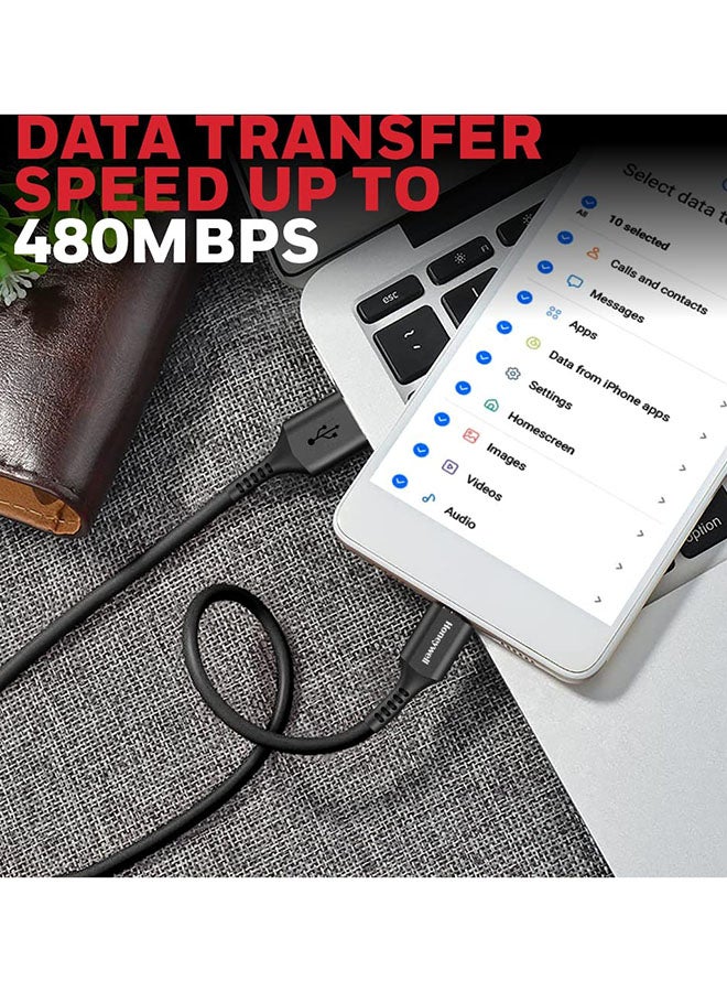 Honeywell - Usb To Type C Cable 1.8Mtr Tangle Free Compatible With Iphone 16/15 Google Pixel Samsung And Oneplus Upto 60W Pd Black Black - Image 1