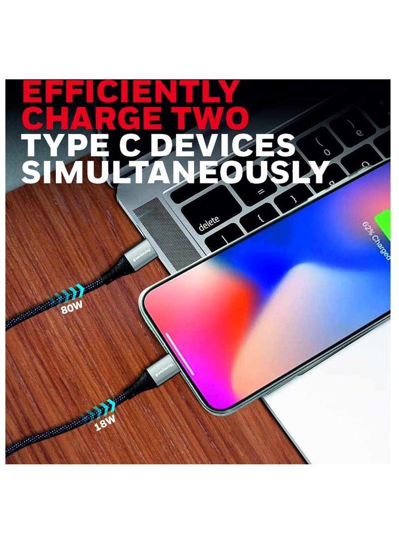 Honeywell Type C To Dual Type C Fast Charging Cable 1.2 Mtr Compatible With Iphone 16/15 Google Pixel Samsung And Oneplus Upto 100W Pd Braided Silver Silver - Image 3