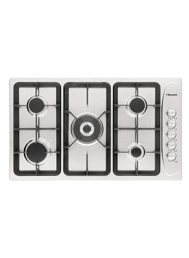 Bompani - 90Cm Gas Hob - Stainless Steel With Full Safety Features, Auto Ignition, 5 Gas Burners, Triple Ring Center, Classy Control Panel, Cast Iron Pan Supports, Flame Failure Device, 11Kw Gas Input, Lpg Compatible - 1 Year Full Warranty BO293GML Silver - Image 1