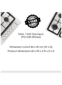Bompani 90Cm Gas Hob - Stainless Steel With Full Safety Features, Auto Ignition, 5 Gas Burners, Triple Ring Center, Classy Control Panel, Cast Iron Pan Supports, Flame Failure Device, 11Kw Gas Input, Lpg Compatible - 1 Year Full Warranty BO293GML Silver  - Image 4