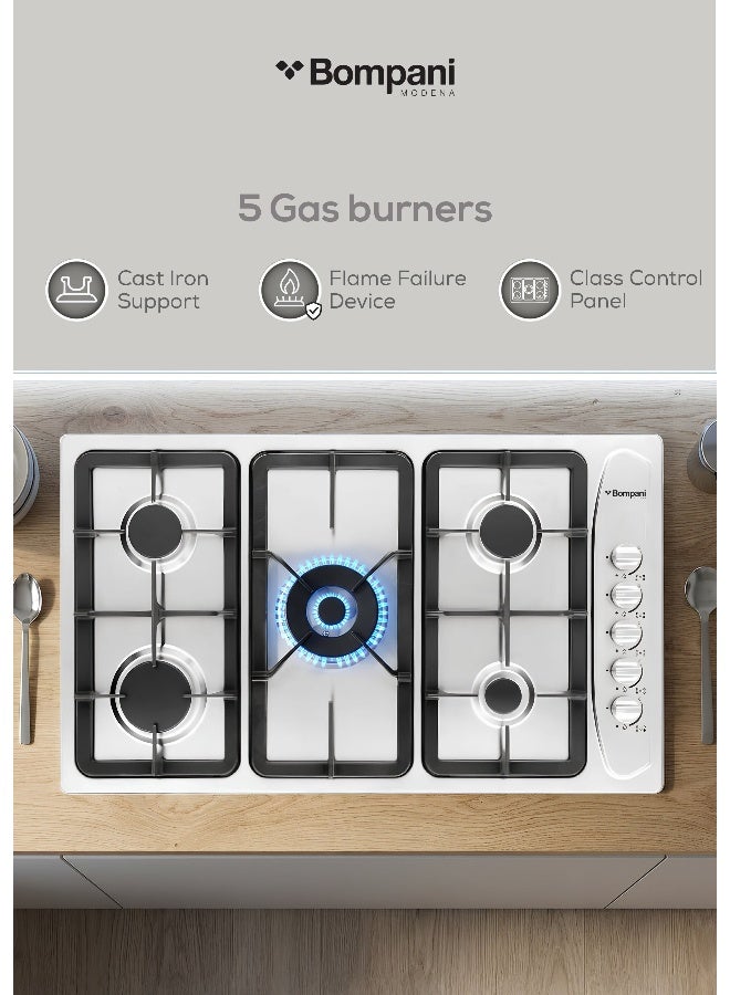 Bompani 90Cm Gas Hob - Stainless Steel With Full Safety Features, Auto Ignition, 5 Gas Burners, Triple Ring Center, Classy Control Panel, Cast Iron Pan Supports, Flame Failure Device, 11Kw Gas Input, Lpg Compatible - 1 Year Full Warranty BO293GML Silver - Image 4