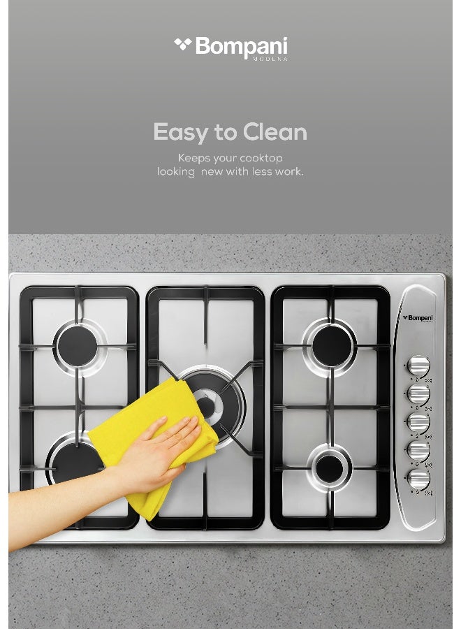 Bompani 90Cm Gas Hob - Stainless Steel With Full Safety Features, Auto Ignition, 5 Gas Burners, Triple Ring Center, Classy Control Panel, Cast Iron Pan Supports, Flame Failure Device, 11Kw Gas Input, Lpg Compatible - 1 Year Full Warranty BO293GML Silver - Image 5