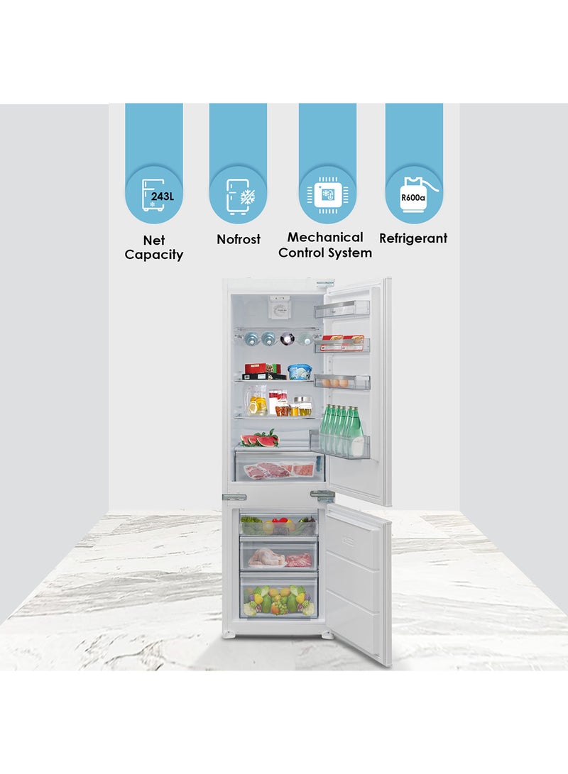 Double Door Built-In Refrigerator, No Frost, Bottom Freezer, Mechanical Controls, Frost-Free System 256 L BO6862NF White
