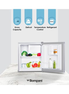 Bompani 47L Single Door Refrigerator, Defrost Fridge Freezer With Smart Sensor And Humidity Control With 1 Year Full And 5 Year Compressor Warranty- BR64SLVR Silver  - Image 2