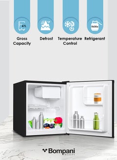 Bompani 47L Single Door Refrigerator, Defrost Fridge Freezer With Smart Sensor And Humidity Control With 1 Year Full And 5 Year Compressor Warranty - BR64 Black  - Image 2