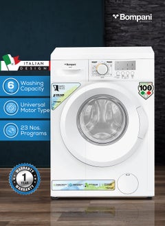 6kg Front Load Washing Machine, 23 Programs, Energy Efficient 66 kWh/Year, IPX4 Rated, Push Button & Knob Control, Low Water Consumption, Quiet Operation, Perfect for Small Spaces 6 kg BI2876N White