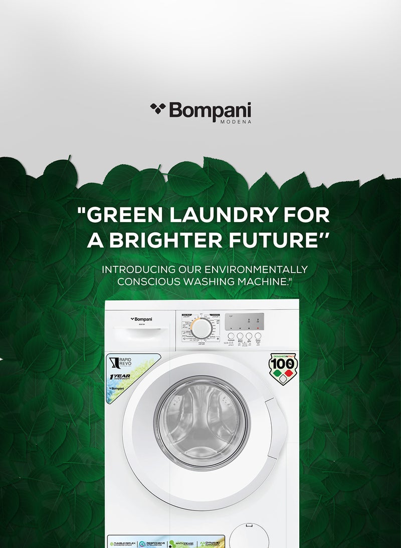 Bompani - 6kg Front Load Washing Machine, 23 Programs, Energy Efficient 66 kWh/Year, IPX4 Rated, Push Button & Knob Control, Low Water Consumption, Quiet Operation, Perfect for Small Spaces 6 kg BI2876N White - Image 1