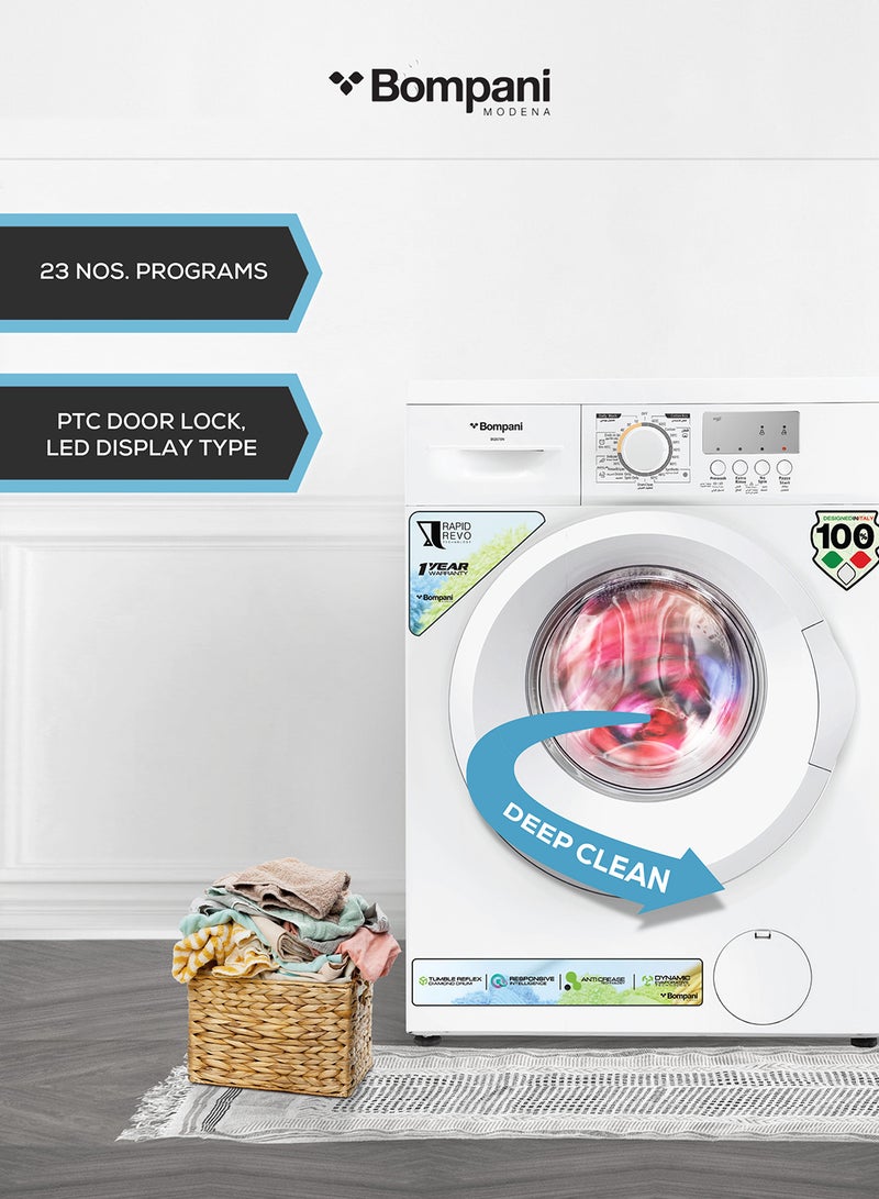 Bompani - 6kg Front Load Washing Machine, 23 Programs, Energy Efficient 66 kWh/Year, IPX4 Rated, Push Button & Knob Control, Low Water Consumption, Quiet Operation, Perfect for Small Spaces 6 kg BI2876N White - Image 1