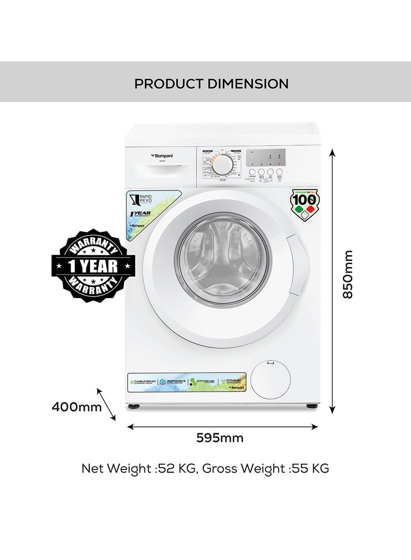 Bompani - 6kg Front Load Washing Machine, 23 Programs, Energy Efficient 66 kWh/Year, IPX4 Rated, Push Button & Knob Control, Low Water Consumption, Quiet Operation, Perfect for Small Spaces 6 kg BI2876N White - Image 1