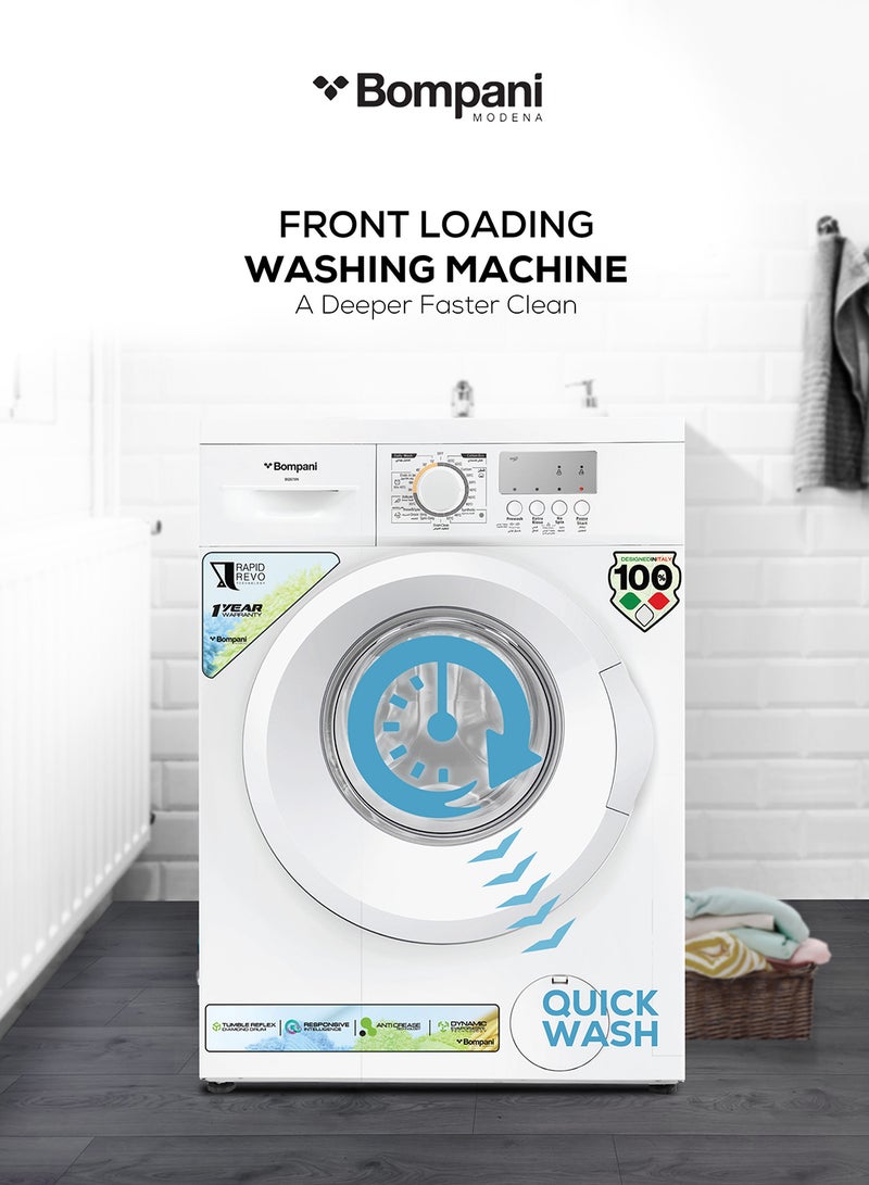 Bompani - 6kg Front Load Washing Machine, 23 Programs, Energy Efficient 66 kWh/Year, IPX4 Rated, Push Button & Knob Control, Low Water Consumption, Quiet Operation, Perfect for Small Spaces 6 kg BI2876N White - Image 1