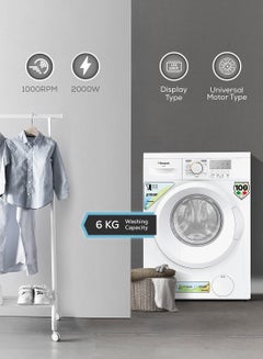 Bompani 6kg Front Load Washing Machine, 23 Programs, Energy Efficient 66 kWh/Year, IPX4 Rated, Push Button & Knob Control, Low Water Consumption, Quiet Operation, Perfect for Small Spaces 6 kg BI2876N White  - Image 2