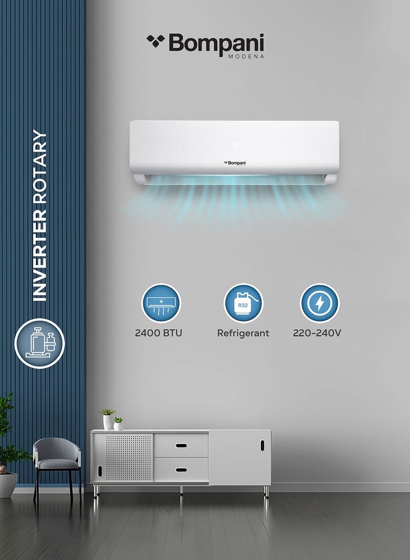 24,000 Btu Split Ac – Inverter Rotary Technology, R410A Refrigerant With Overload Protection, Delay Start, Self Diagnose, Quick Humidity Extraction, Replaceable Air Filter BSAC247VT White